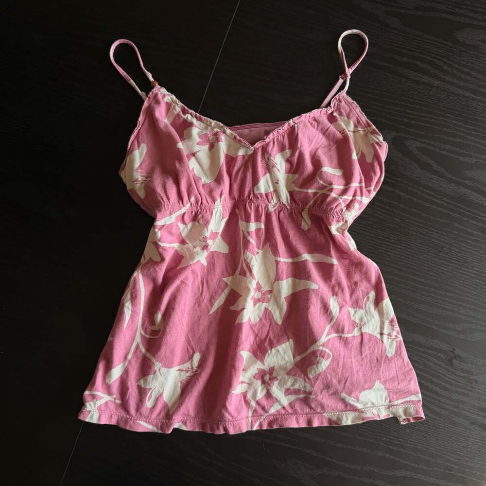 American Eagle Outfitters Vintage y2k Pink Floral Camisole Babydoll Top Size L